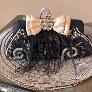 Mary Frances Aria Gold Black Lace Eve Purse